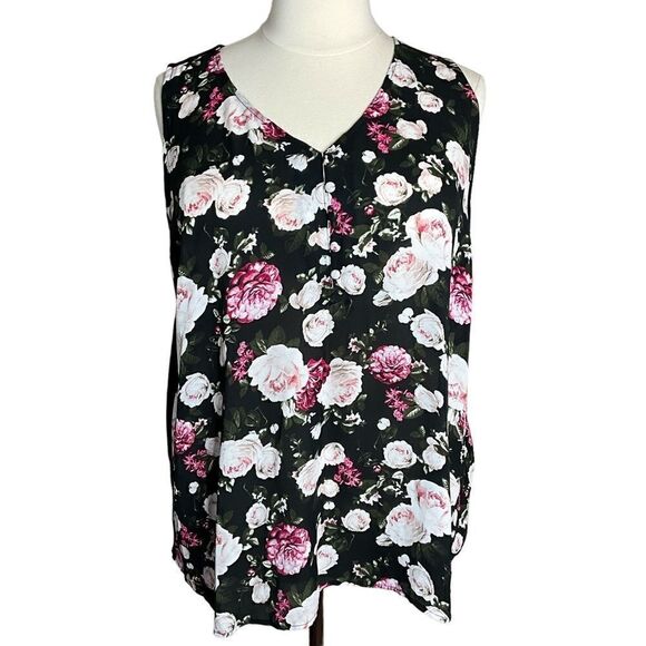 Torrid Georgette Knit Back Top Size 4X Black Floral Front Black Back Hi-Lo - Picture 1 of 11